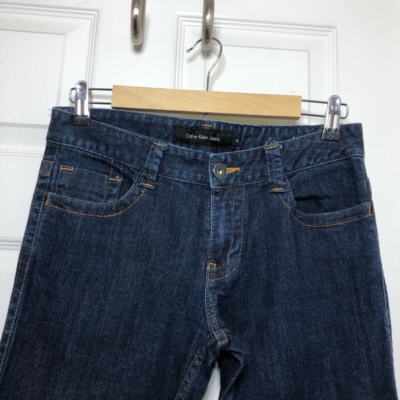 Calvin Klein Jeans Women’s Cotton Blend Mid Rise Lean Bootcut Dark Wash Jeans 6 - Picture 3 of 16